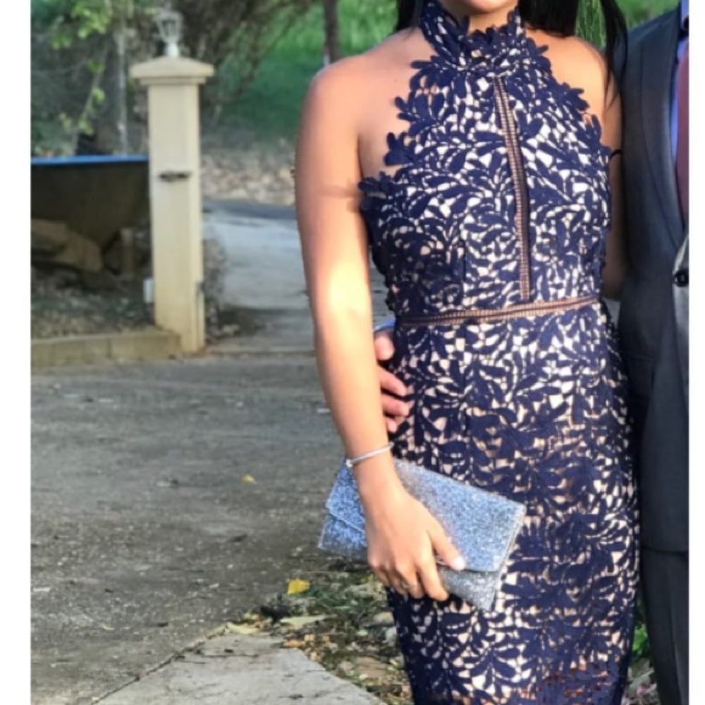 Lulus Divine Destiny Navy Blue Lace Midi Dress